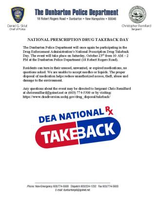 Dunbarton Prescription Take Back Day 2021